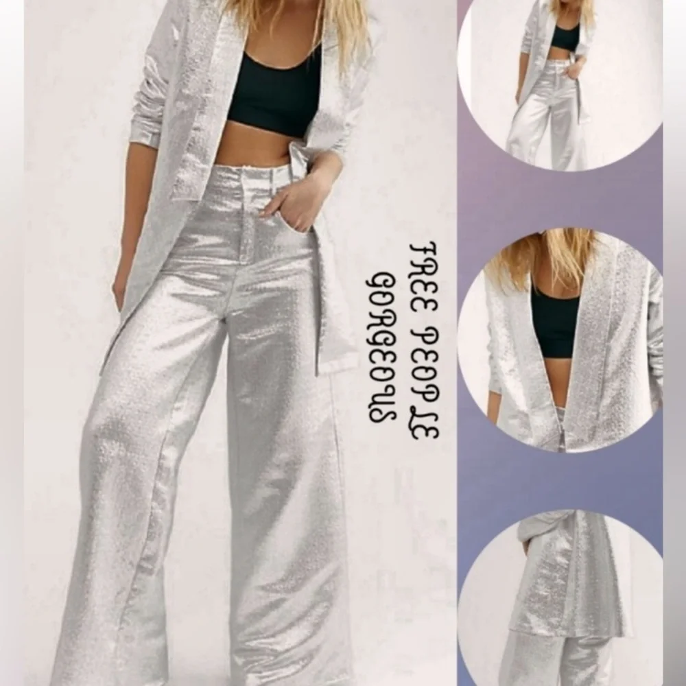Free People NWT Lenni Calcite Suit US 2 XS Silver Maximalist Metallic Party Sexy - Picture 1 of 16